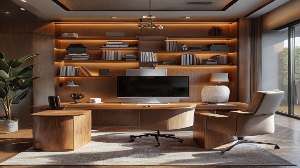 Elegant Turkish-designed furniture transforms a corporate home office into a stylish, productive workspace